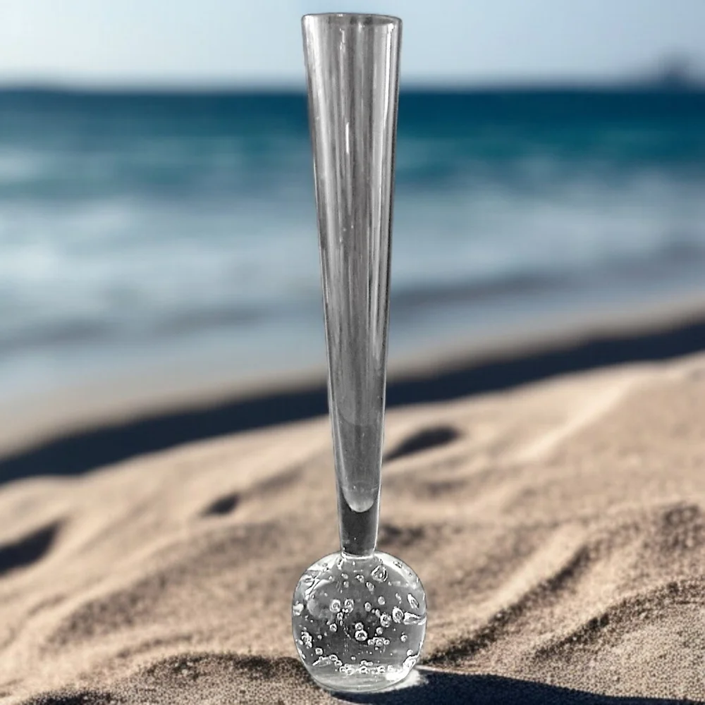 Vtg Bubble‎ Art Glass Bud Vase Paperweight Hand Blown ICY Clear Boiling Affect